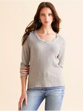 Miss Me Grey Embroidered Long Sleeve Layering Sweater